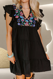 Embroidered Ruffled Cap Sleeve Mini Dress.