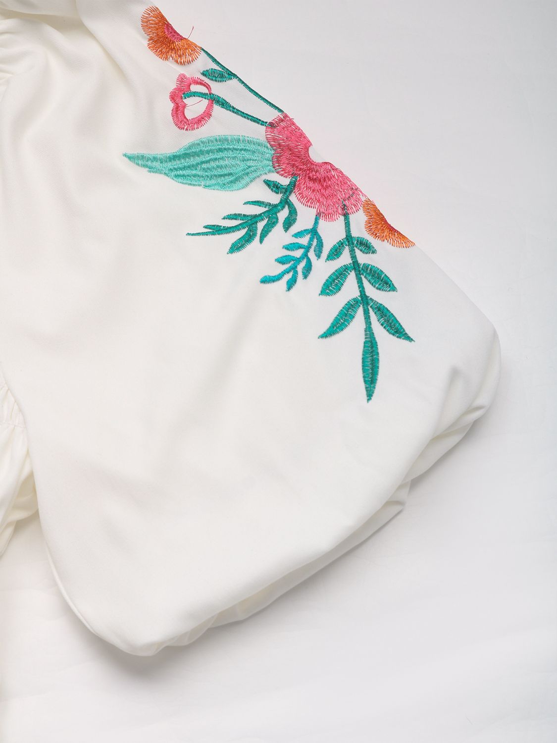 Perfee embroidered smocked square neck half sleeve blouse.