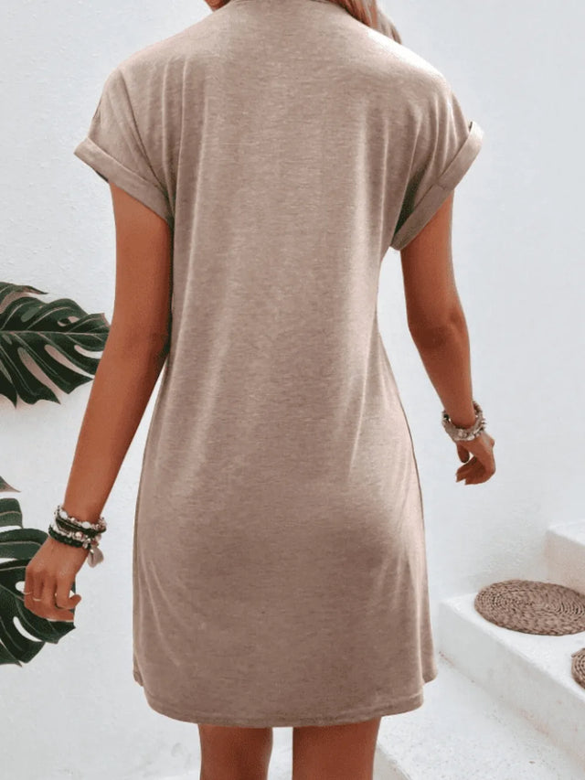 Exposed Seam Short Sleeve Mini Tee Dress.