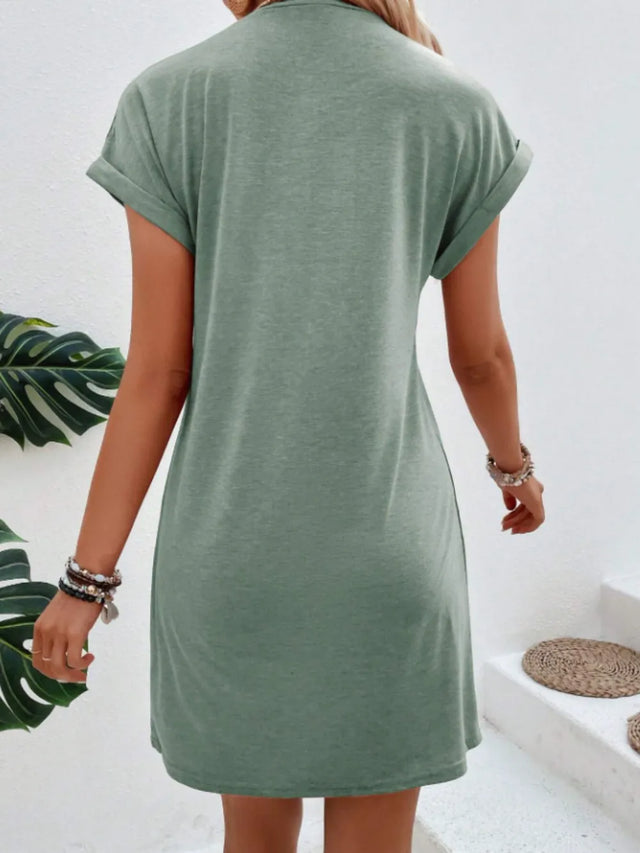 Exposed Seam Short Sleeve Mini Tee Dress.