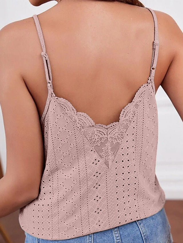 Eyelet lace detail V-neck cami.