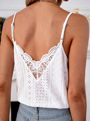 Eyelet lace detail V-neck cami.