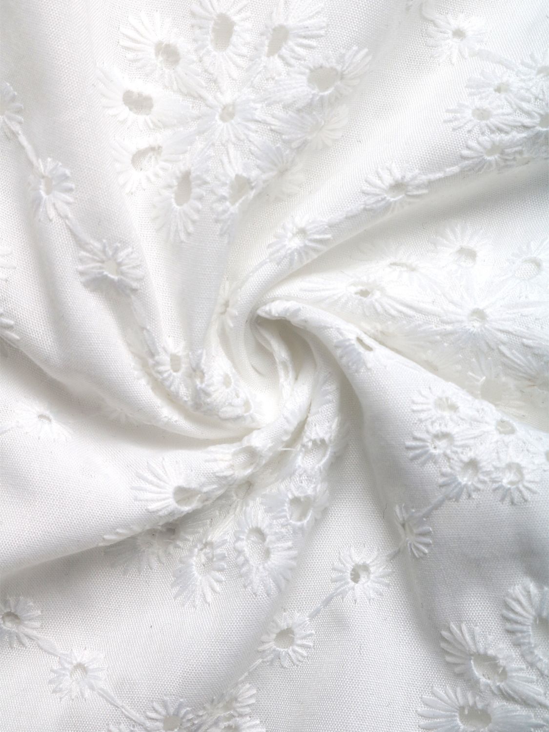 Perfee eyelet notched ruffled cap sleeve blouse with buttons.