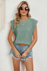 Eyelet round neck tank top.