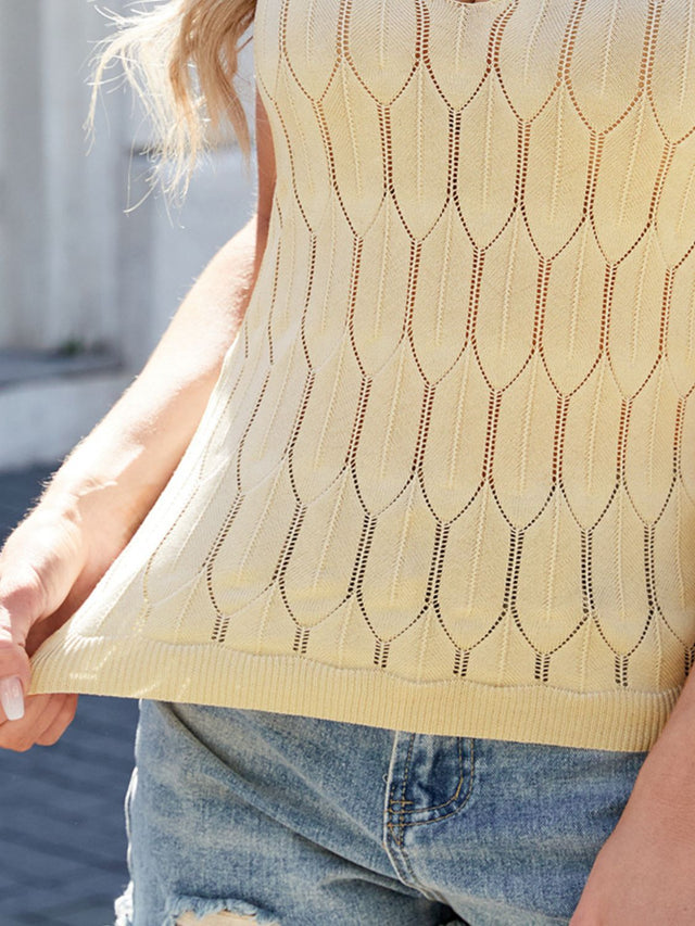 Eyelet scoop neck knit tank top.