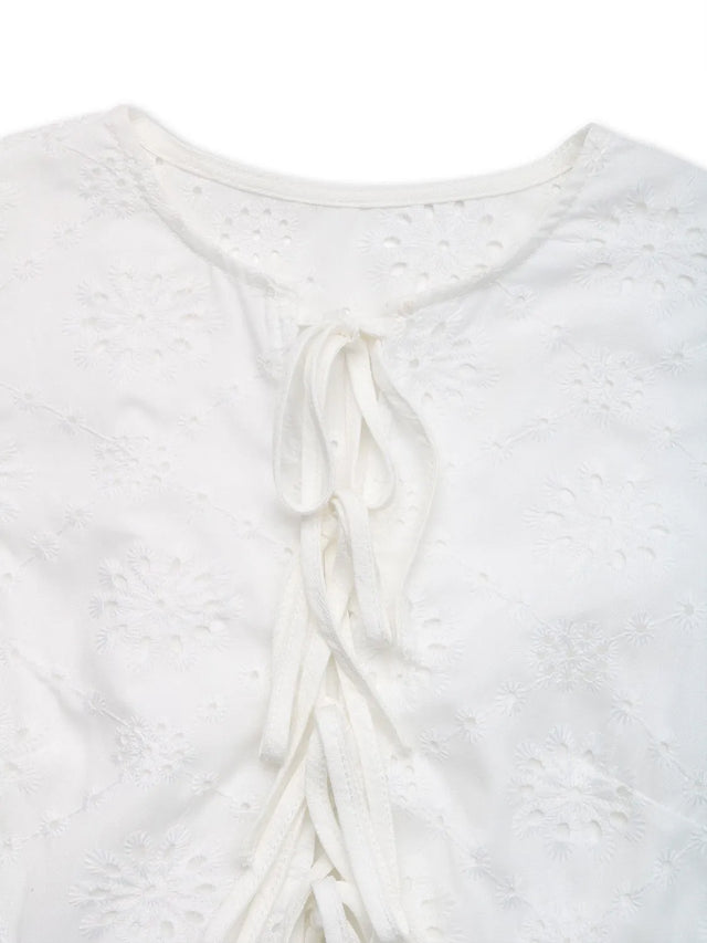 Eyelet Tie Front Sleeveless Mini Dress.