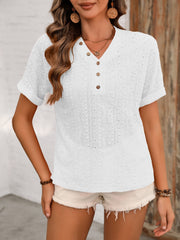 Ivy Lane eyelet V-neck short sleeve top.
