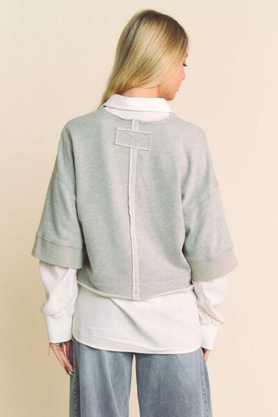 Davi Dani faux layered French terry contrast top.