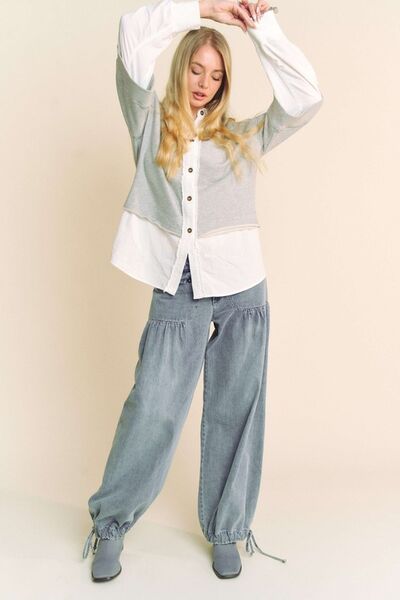 Davi Dani faux layered French terry contrast top.