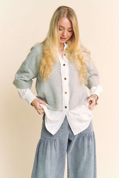 Davi Dani faux layered French terry contrast top.
