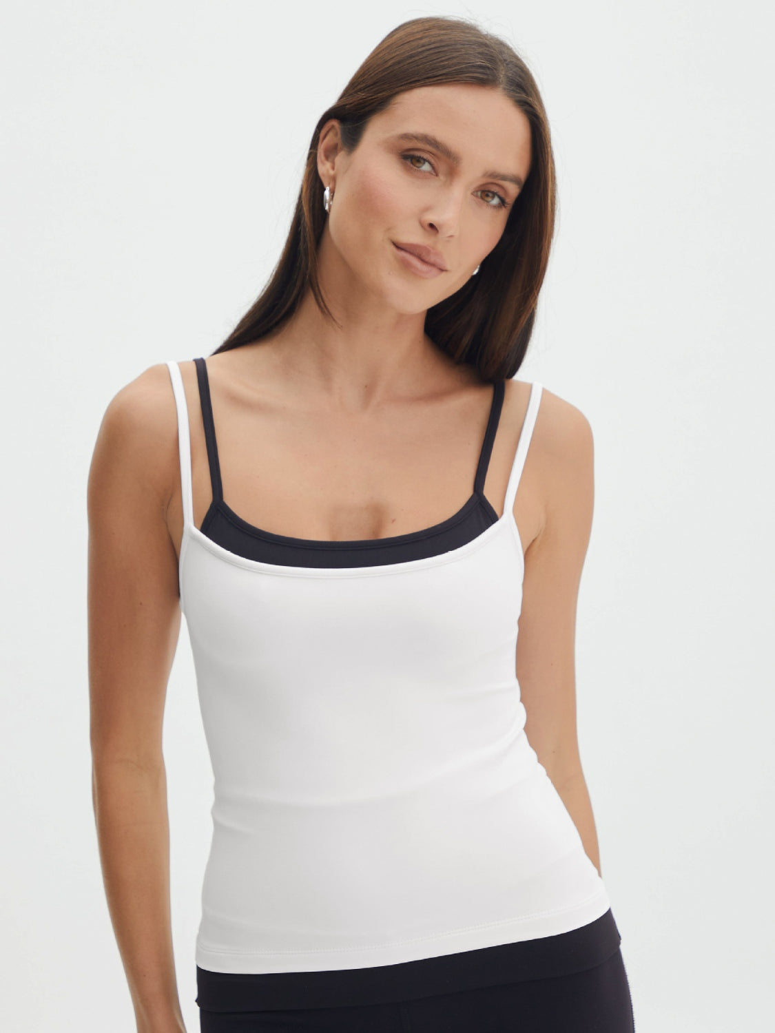 Faux layered square neck cropped cami.