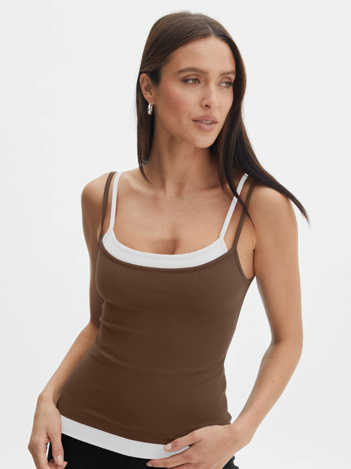 Faux layered square neck cropped cami.
