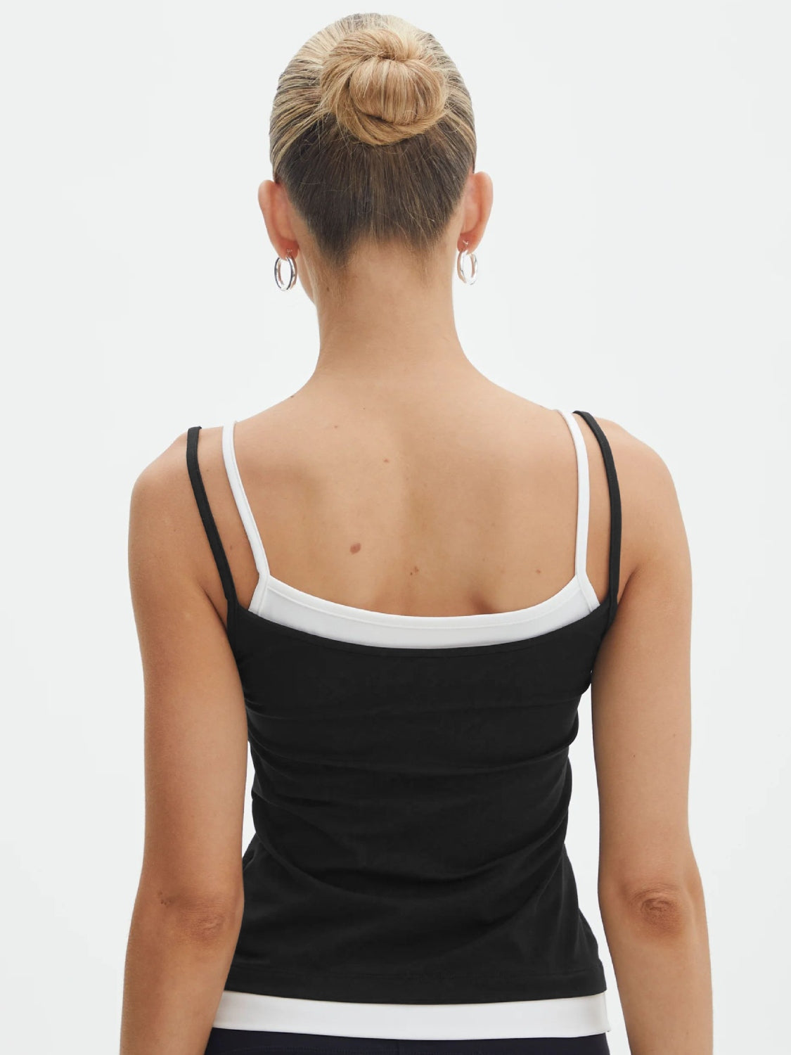 Faux layered square neck cropped cami.