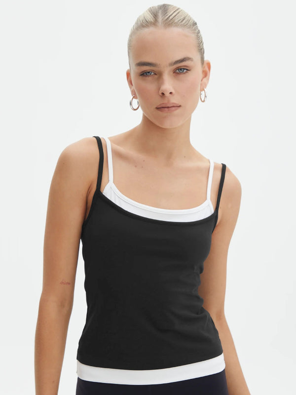 Faux layered square neck cropped cami.