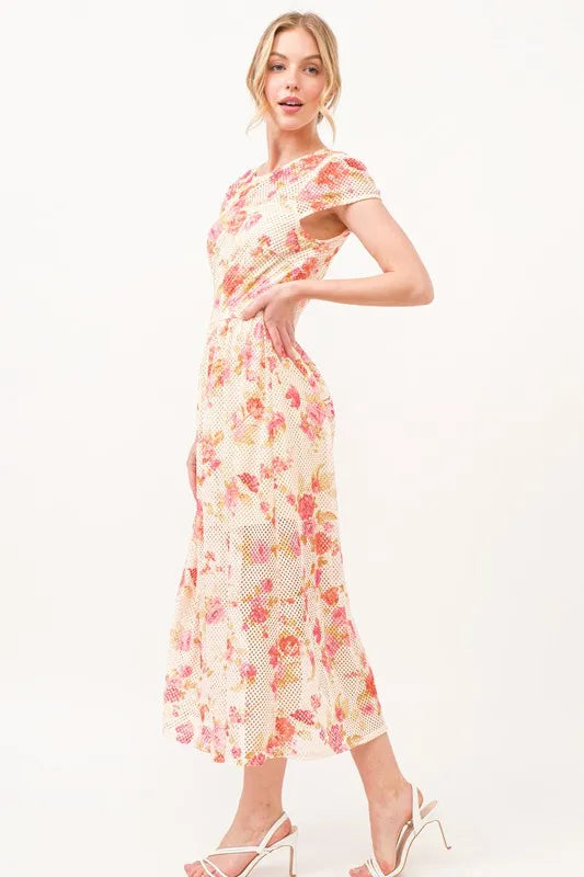 And The Why Fish-Net Floral Printed Midi Dress.