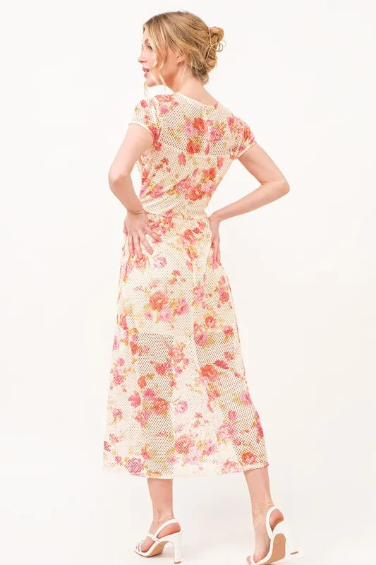 And The Why Fish-Net Floral Printed Midi Dress.