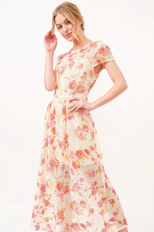 And The Why Fish-Net Floral Printed Midi Dress.