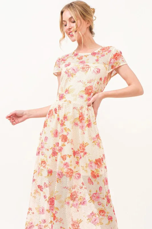 And The Why Fish-Net Floral Printed Midi Dress.