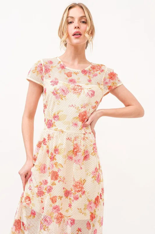 And The Why Fish-Net Floral Printed Midi Dress.