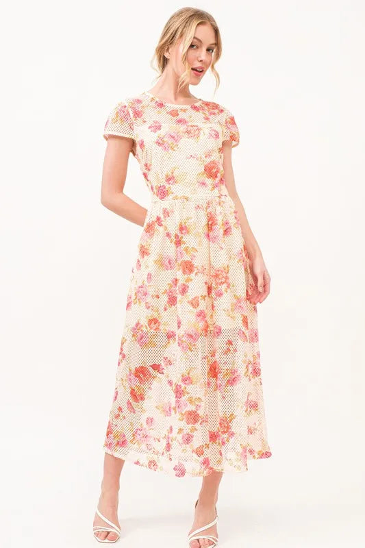 And The Why Fish-Net Floral Printed Midi Dress.