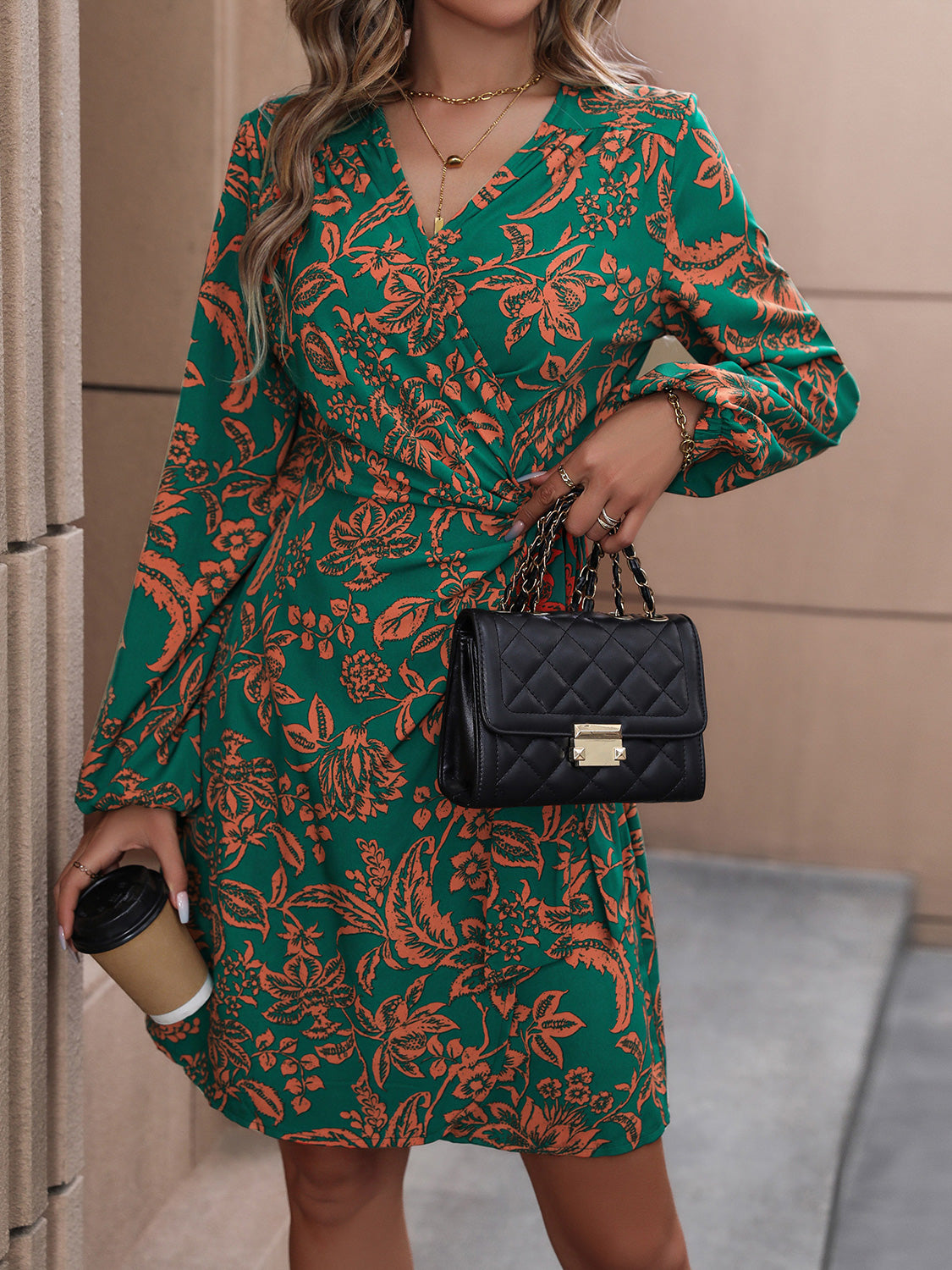 Perfee Floral Balloon Sleeve Mini Dress.