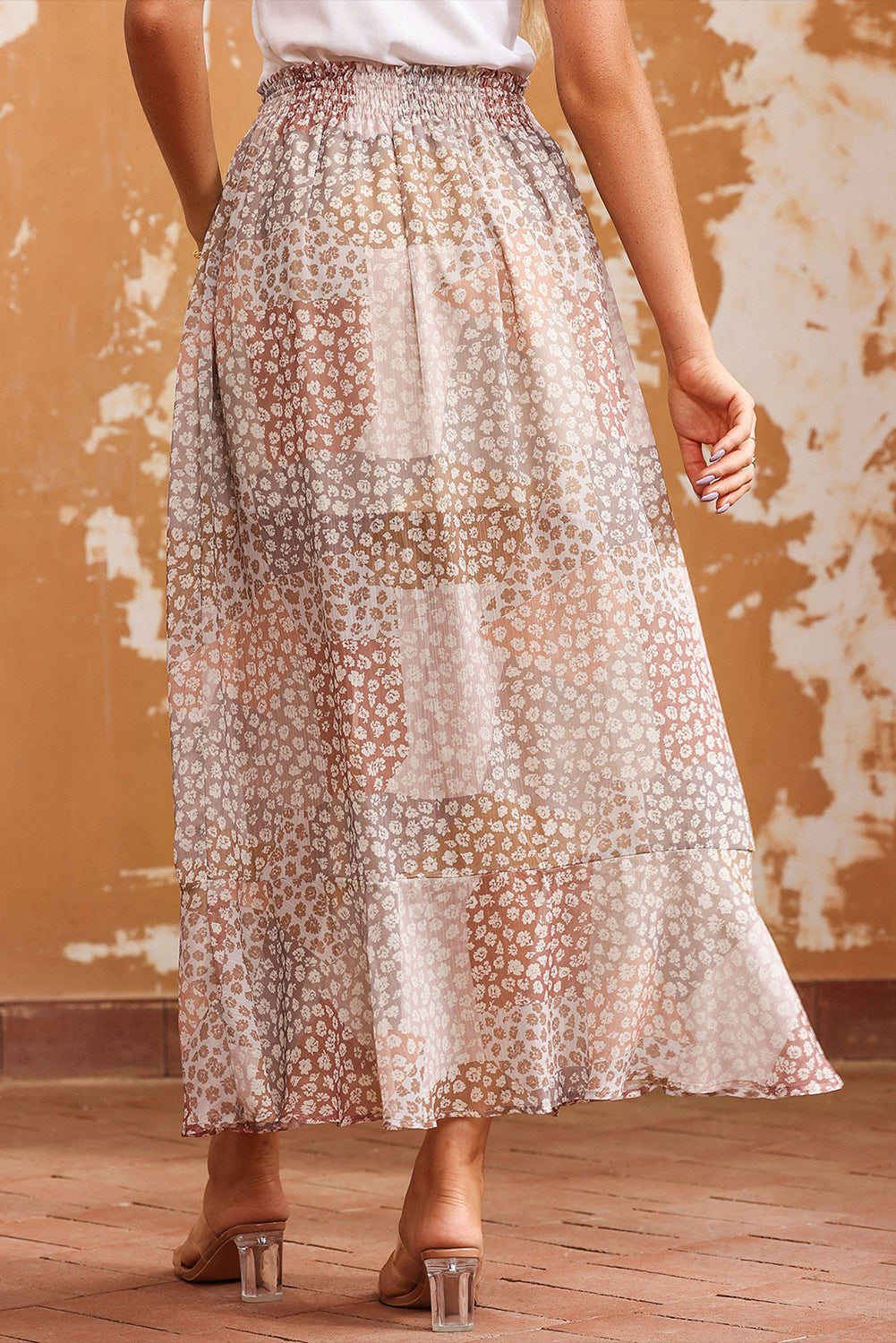 Floral Buttoned Front Slit Skirt.
