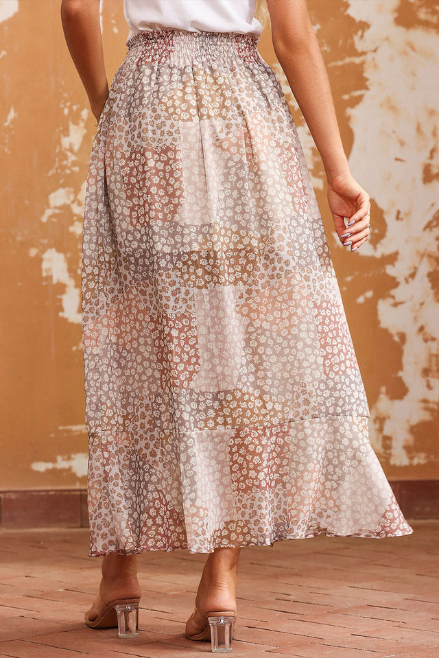 Floral Buttoned Front Slit Skirt.