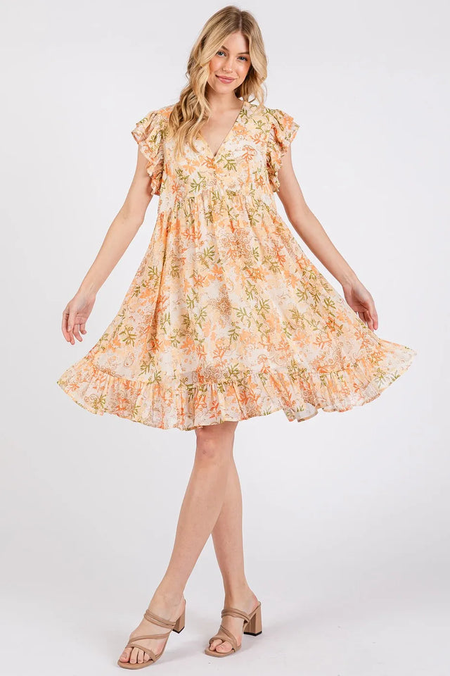 Mittoshop Floral Chiffon Ruffle Short Sleeve Mini Dress.