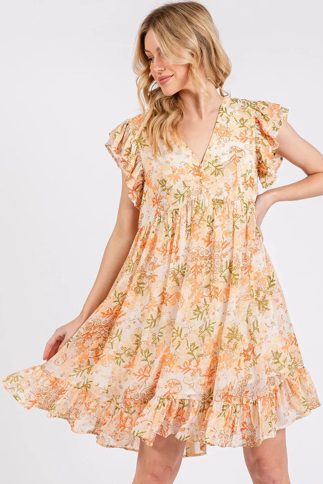 Mittoshop Floral Chiffon Ruffle Short Sleeve Mini Dress.