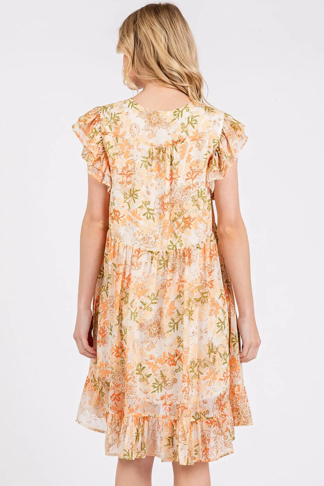 Mittoshop Floral Chiffon Ruffle Short Sleeve Mini Dress.