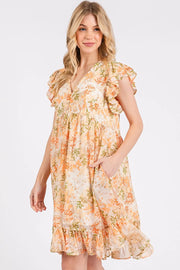Mittoshop Floral Chiffon Ruffle Short Sleeve Mini Dress.