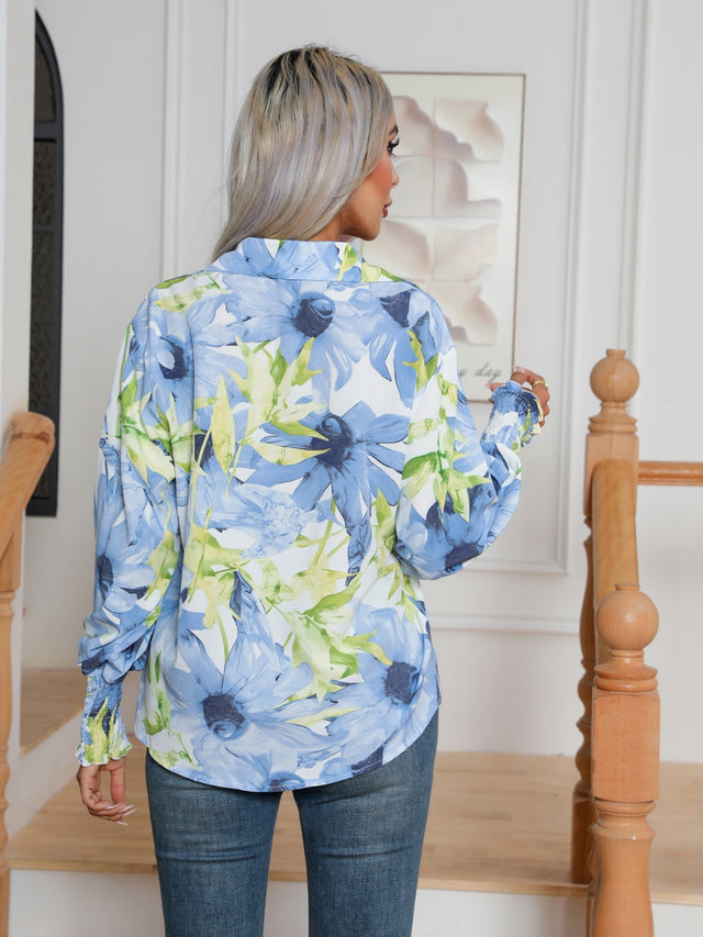 Floral collared neck buttoned shirt.