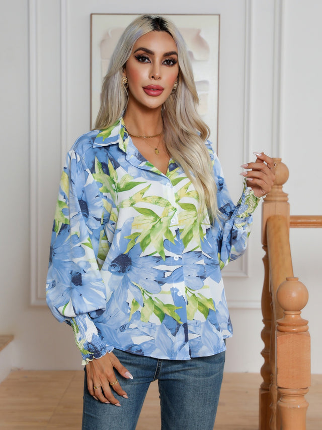 Floral collared neck buttoned shirt.