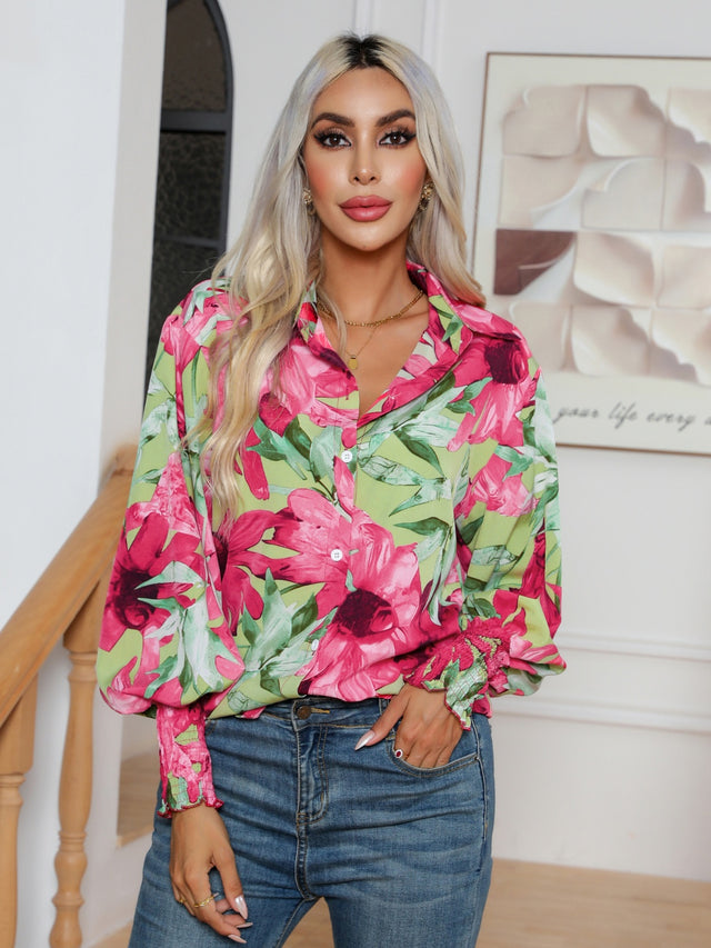 Floral collared neck buttoned shirt.