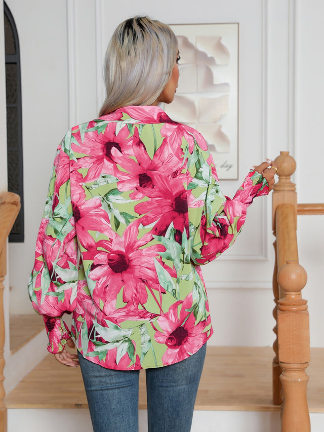 Floral collared neck buttoned shirt.