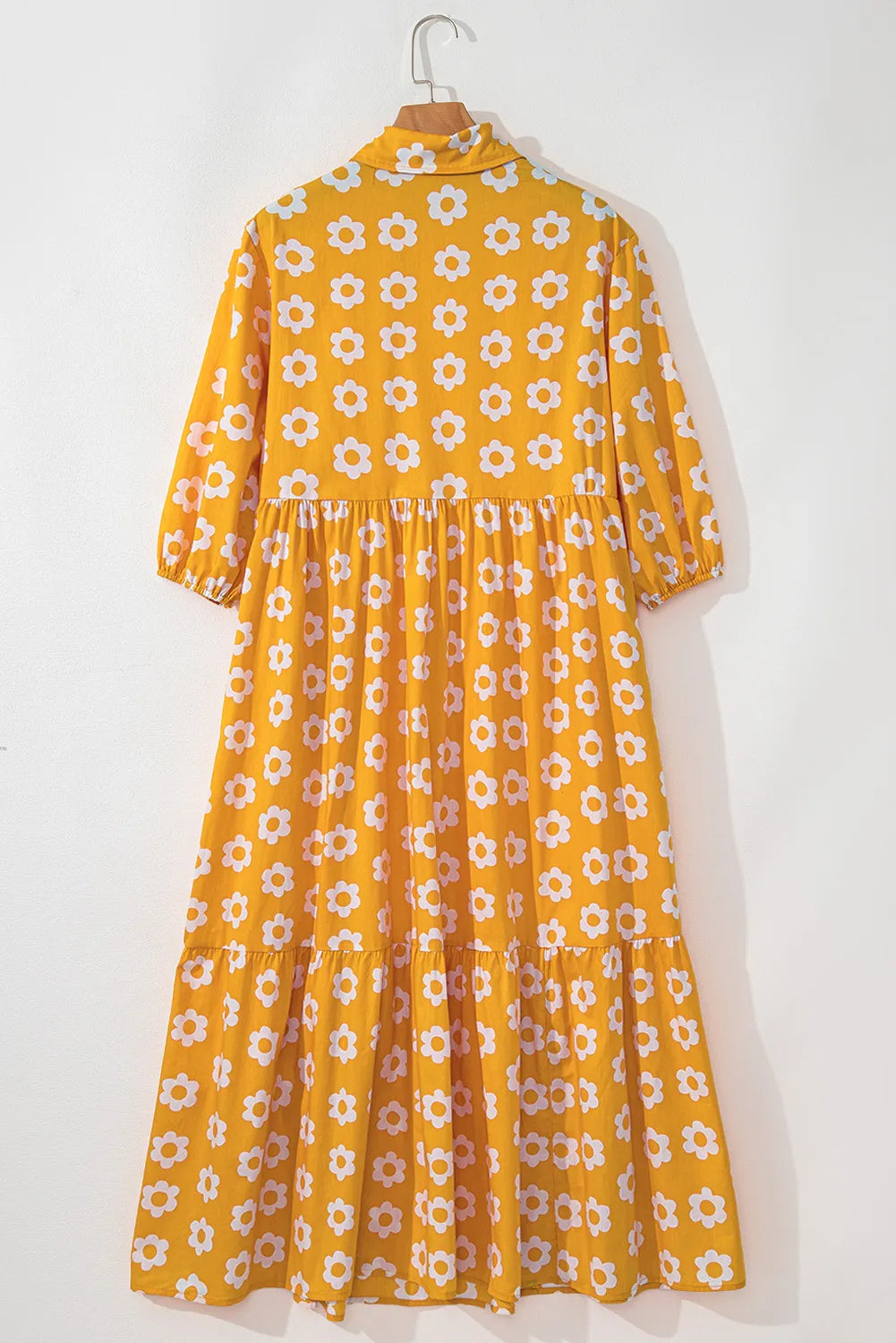 Floral Collared Neck Three-Quarter Sleeve Dress.