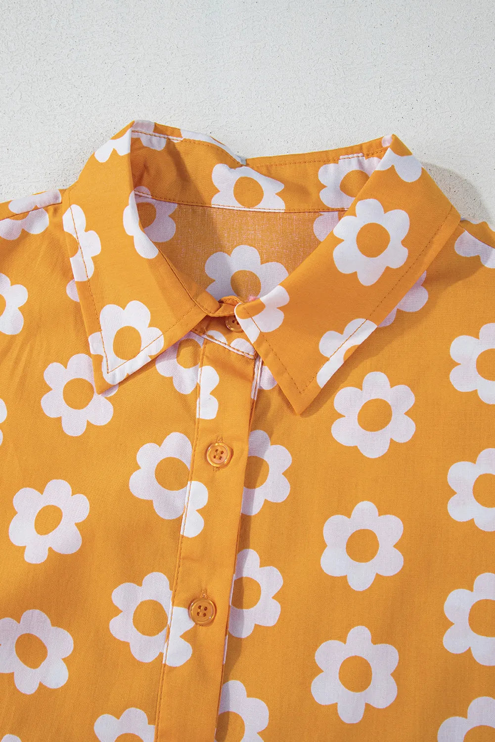Floral Collared Neck Three-Quarter Sleeve Dress.