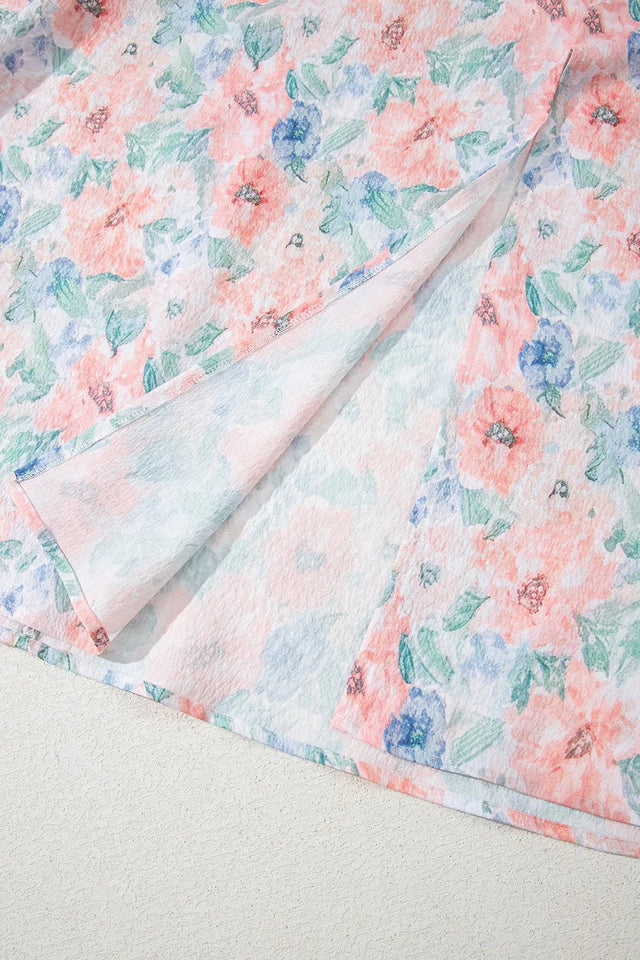 Floral Colorblock Flutter Straps Flowy Dress.