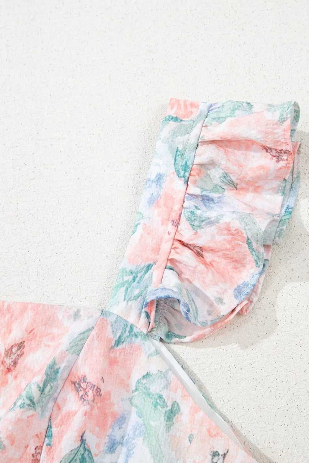 Floral Colorblock Flutter Straps Flowy Dress.