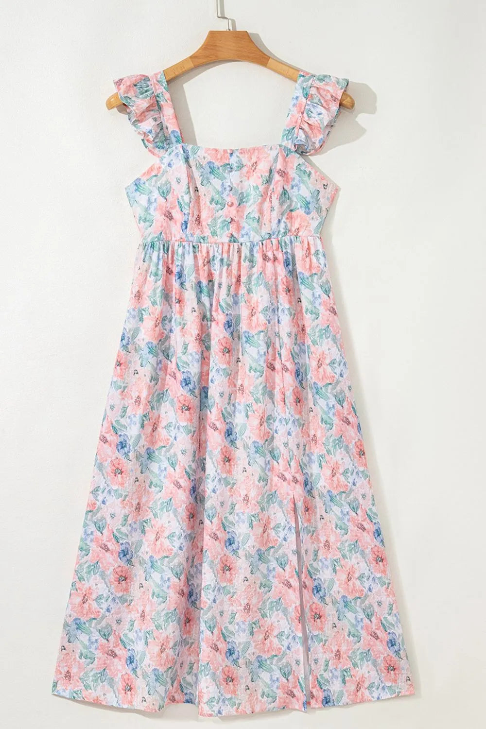 Floral Colorblock Flutter Straps Flowy Dress.