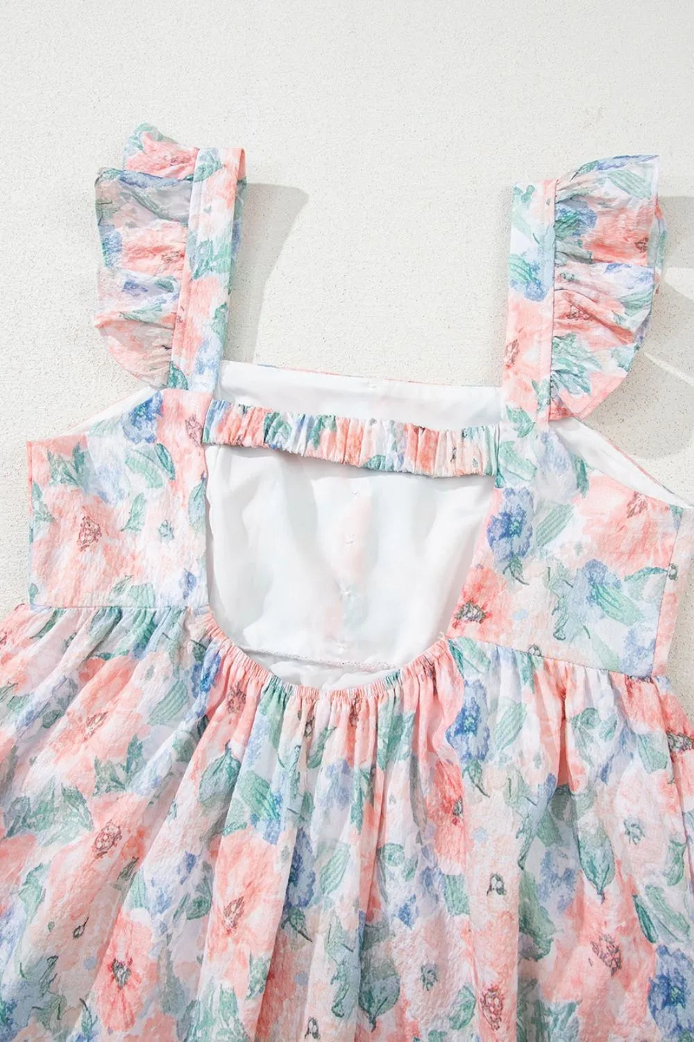 Floral Colorblock Flutter Straps Flowy Dress.