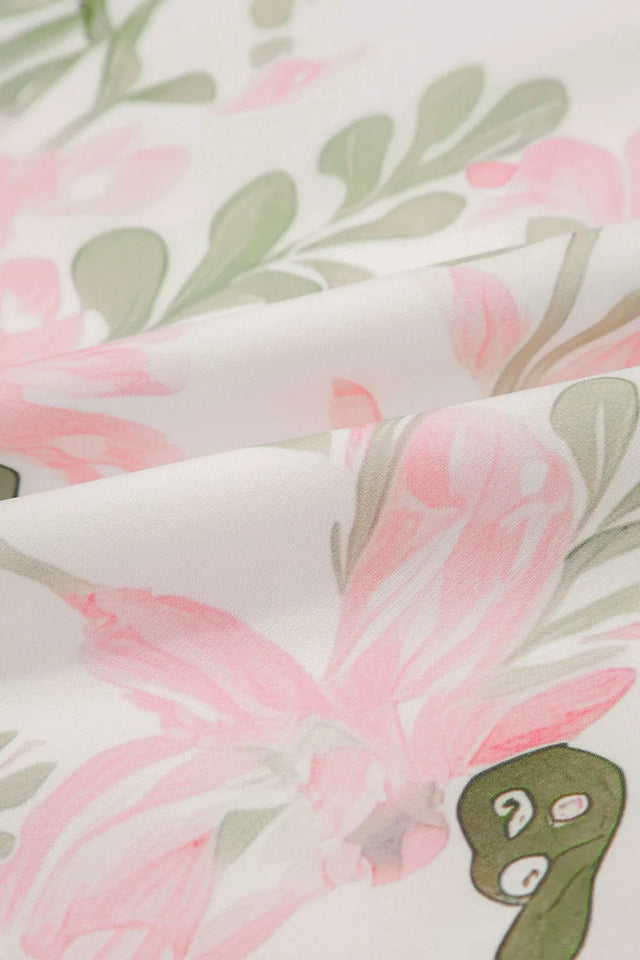 Floral Contrast Edge Layered Short Sleeve Mini Dress.