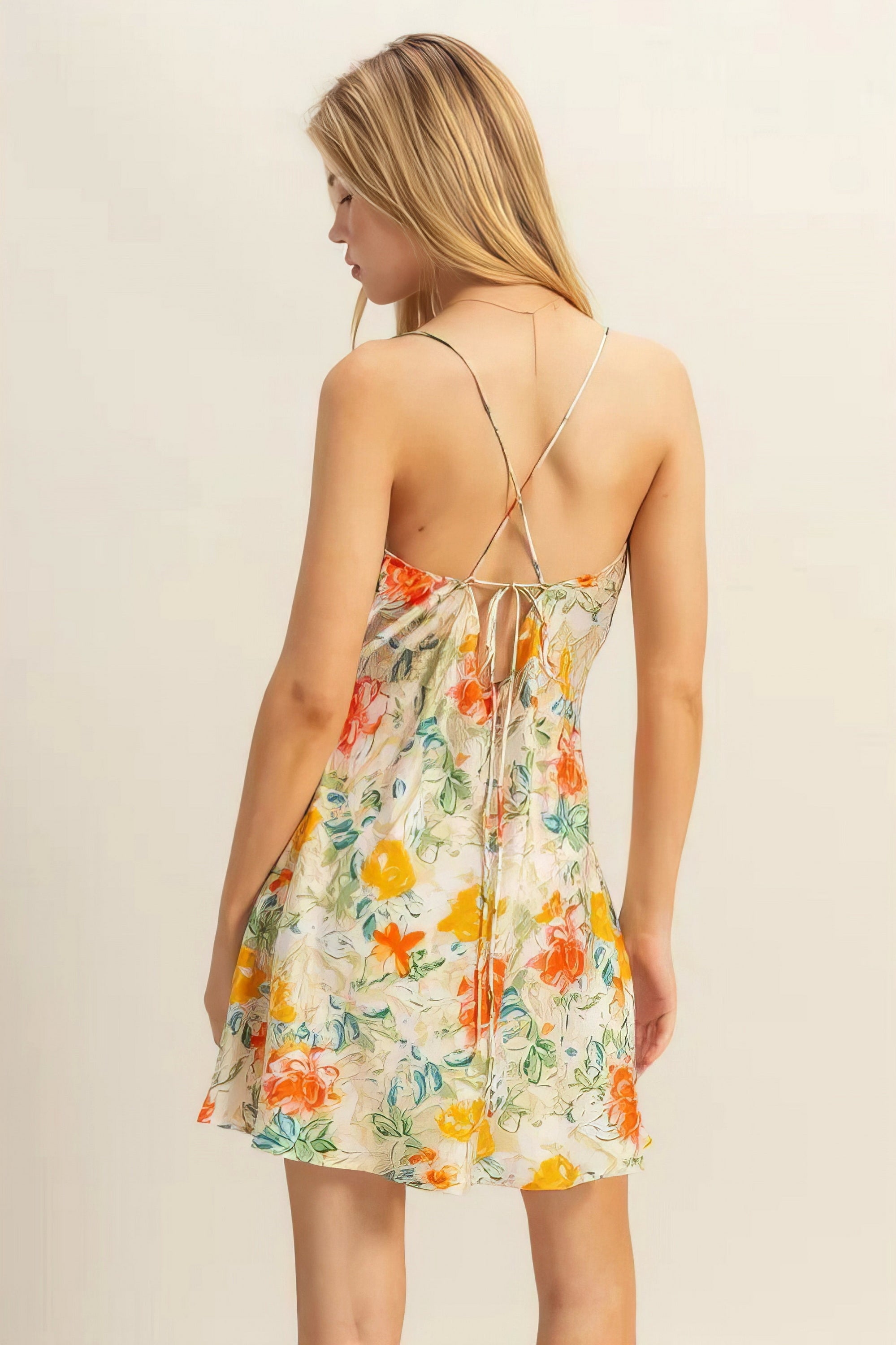 Hyfve Floral Cowl Neck Flirty Satin Mini Dress.