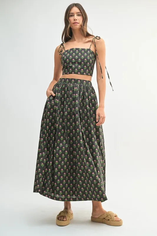 Mable Floral Crop Top and Skirt Set.