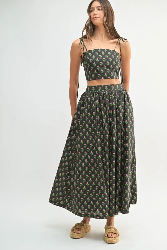Mable Floral Crop Top and Skirt Set.