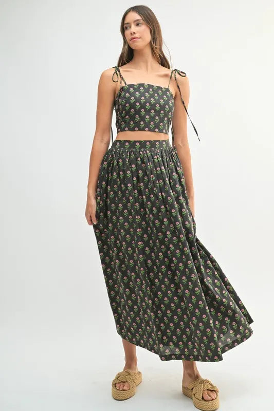Mable Floral Crop Top and Skirt Set.