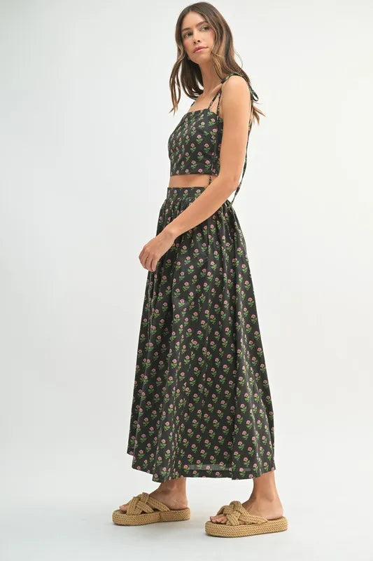 Mable Floral Crop Top and Skirt Set.