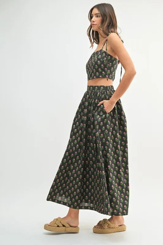 Mable Floral Crop Top and Skirt Set.