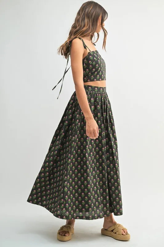 Mable Floral Crop Top and Skirt Set.