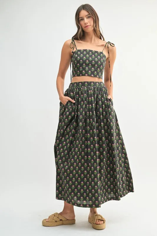 Mable Floral Crop Top and Skirt Set.